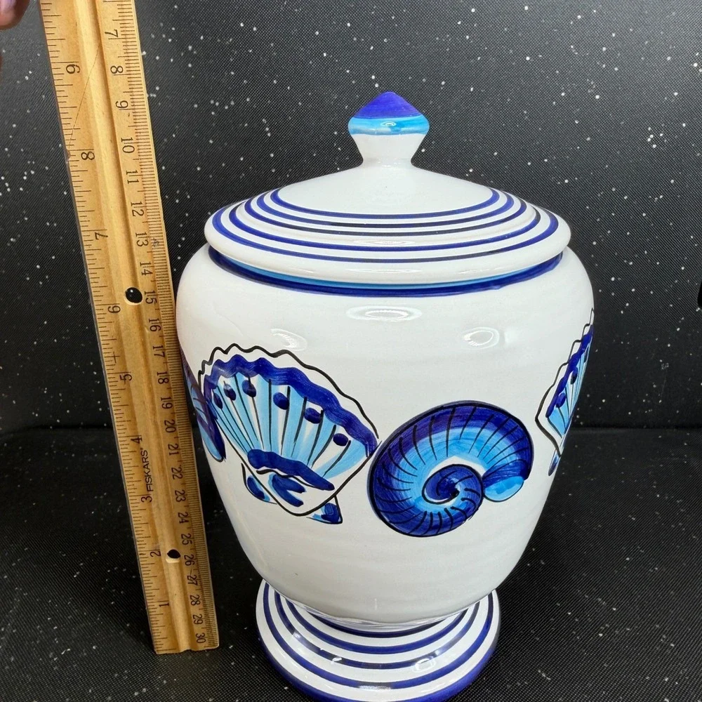 Starbucks Deruta Italy S Berna Conchiglia Seashell Ceramic Canister Jar Blue 9in
